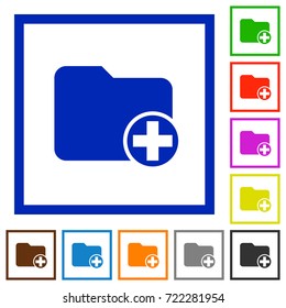 Add new directory flat color icons in square frames on white background