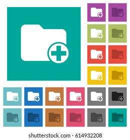 Add new directory multi colored flat icons on plain square backgrounds. Included white and darker icon variations for hover or active effects.