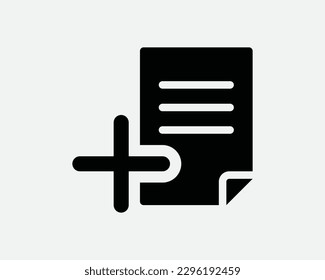 Add New Document File Paper Folder Doc Black and White Web Icon Sign Symbol Vector Artwork Clipart Illustration