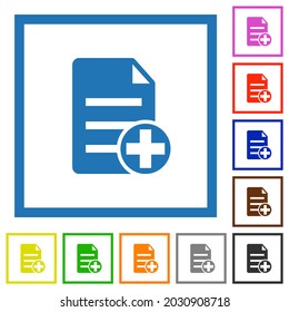 Add new document flat color icons in square frames on white background