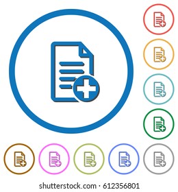 Add new document flat color vector icons with shadows in round outlines on white background