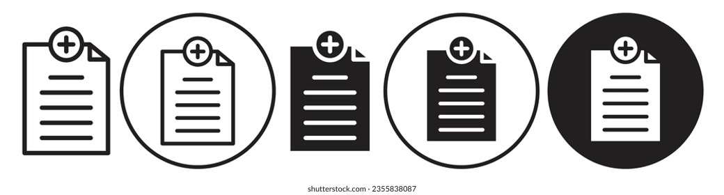 Add new Document Icon. Symbol of business document doc file plus in folder. Vector set of computer sheet page of data upload to website or app. Flat outline of web list adding task. attachment logo