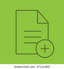 Add new document linear icon. Document with plus sign. Thin line outline symbols on color background. Vector illustration