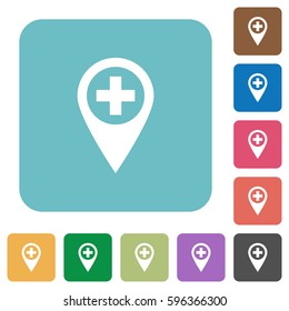 Add new GPS map location white flat icons on color rounded square backgrounds
