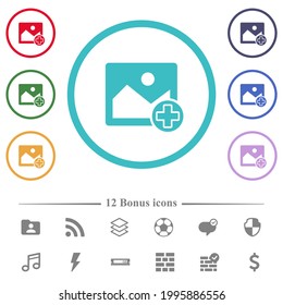 Add new image flat color icons in circle shape outlines. 12 bonus icons included.