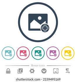 Add new image flat color icons in round outlines. 6 bonus icons included.