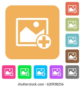 Add new image flat icons on rounded square vivid color backgrounds.
