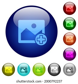 Add new image icons on round glass buttons in multiple colors. Arranged layer structure