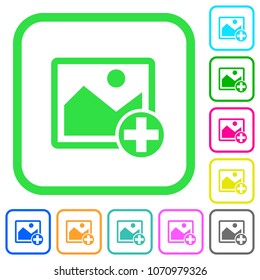 Add new image vivid colored flat icons in curved borders on white background