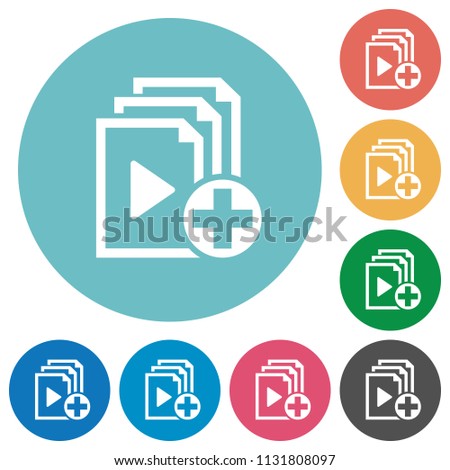 Add new item to playlist flat white icons on round color backgrounds