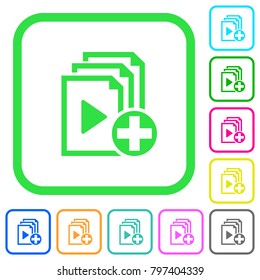 Add new item to playlist vivid colored flat icons in curved borders on white background