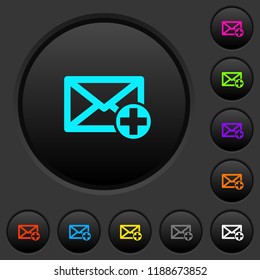 Add new mail dark push buttons with vivid color icons on dark grey background