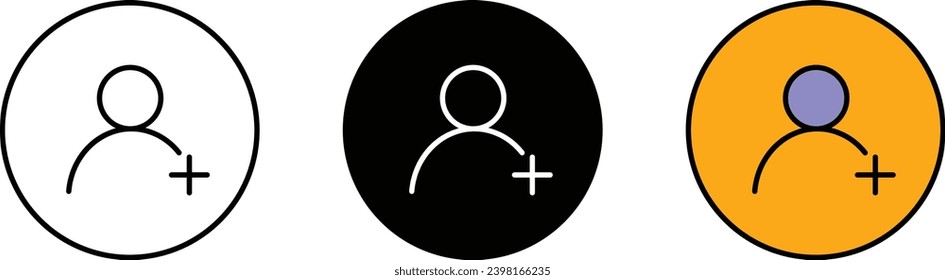 Add new member user icon lined, isolated and colored version. Adding members concept. Vector illustration