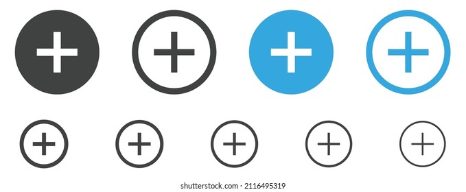 Add, new, plus icon symbol - create icons, more button in filled, thin line, outline and stroke style for apps and website	
