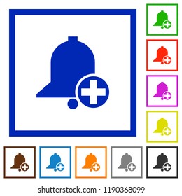 Add new reminder flat color icons in square frames on white background