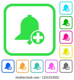 Add new reminder vivid colored flat icons in curved borders on white background