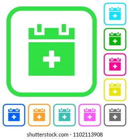 Add new schedule item vivid colored flat icons in curved borders on white background