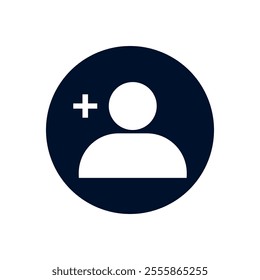 add new user account or add new friend button. chat, invite someone to a social media app icon. vector flat illustration of a person profile avatar with a plus