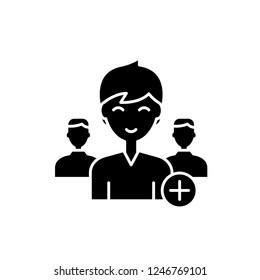 Add new user black icon, vector sign on isolated background. Add new user concept symbol, illustration 