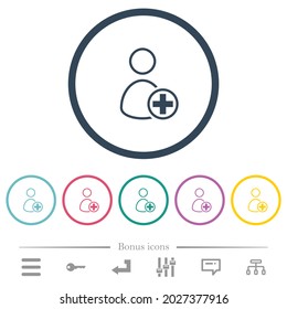 Añadir nuevos iconos de color plano de usuario en contornos redondos. 6 iconos de bonificación incluidos.