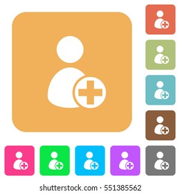 Add new user flat icons on rounded square vivid color backgrounds.