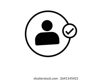 Add new user icon in black colors. Profile avatar with checkmark symbol.