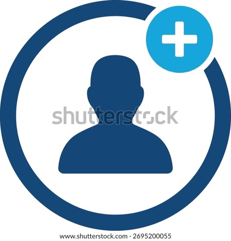 Add new user icon in blue circle a user profile symbol with a plus sign