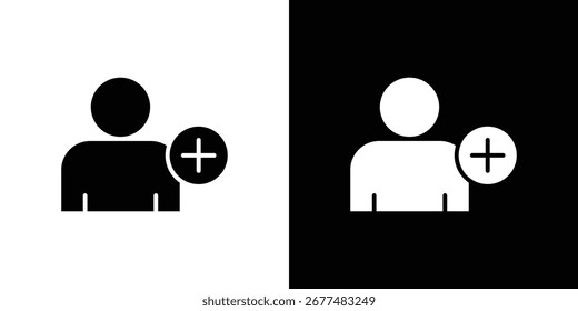 Add a new user icon collection. Black and white filled vector illustration.