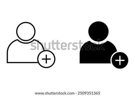 Add a New User Icon Designed in a Line Style and black on White Background.