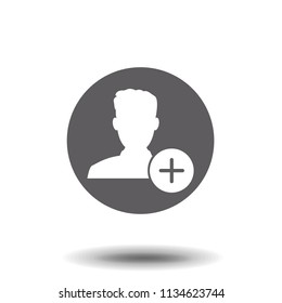 Add new user icon in flat style isolated on white background. For your design, logo. Vector illustration.