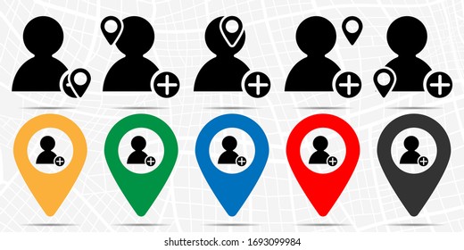 Add new user icon in location set. Simple glyph, flat illustration element of web, minimalistic theme icons