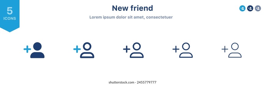 Add new user icon with plus symbol. add friend icon , create, profile, avatar, member, follower, account, sign up, login ,icons - mobile apps and website web icon set	
