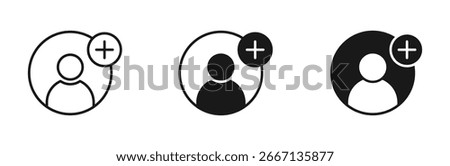 Add  new user icon set. Person profile avatar with plus, add account symbol. Vector illustration .