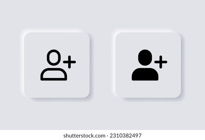 Add new user icon vector male person profile avatar with plus symbol, Add user profile icon - 3D vector neumorphism buttons neumorphic design