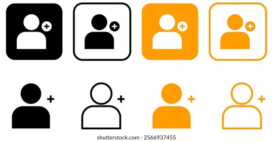 Add new user icon vector male person profile avatar with plus symbol, Add user profile icon.