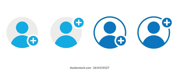 Add a new user icon vector logo set collection for web app ui. Set of icons add to friends. Icon for applications and communication. Social media concept. Man icon in a circle.