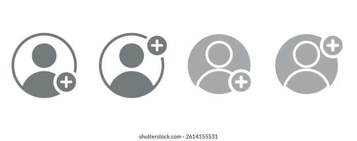 Add a new user icon vector logo set collection for web app ui. Set of icons add to friends. Icon for applications and communication. Social media concept. Man icon in a circle.
