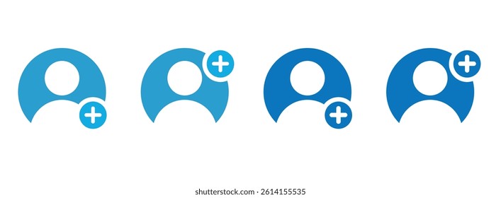 Add a new user icon vector logo set collection for web app ui. Set of icons add to friends. Icon for applications and communication. Social media concept. Man icon in a circle.