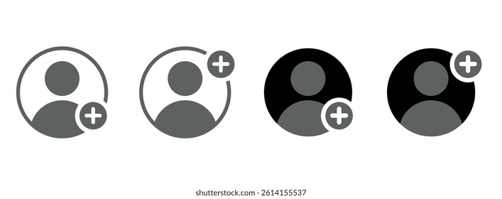 Add a new user icon vector logo set collection for web app ui. Set of icons add to friends. Icon for applications and communication. Social media concept. Man icon in a circle.