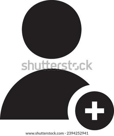 Add new user icon vector male person profile avatar with plus symbol, Add user profile icon.