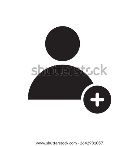 Add new user icon vector. User profile silhouette with a plus symbol, great for sign-up or account creation UI.