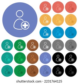 Add new user outline multi colored flat icons on round backgrounds. Included white, light and dark icon variations for hover and active status effects, and bonus shades.