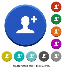 Add new user round color beveled buttons with smooth surfaces and flat white icons