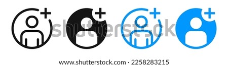 Add new user vector icons. Add user icon set. Add member. Profile avatar with plus symbol. EPS 10
