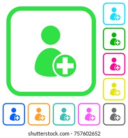 Add new user vivid colored flat icons in curved borders on white background