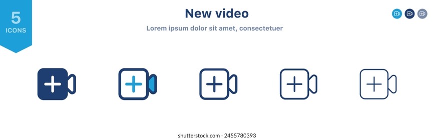 Neu hinzufügen Video-Icon Medienraum mit Plussymbol erstellen, Video-Streaming-Icon hinzufügen oder hochladenes Video-Icon - Video-Kamera-Icon	
