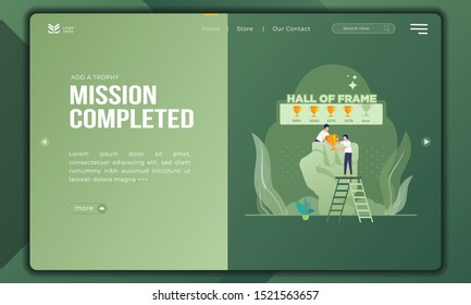 Add the next trophy, mission completed on flat illustration