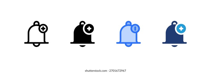 Ícone Adicionar notificação define várias coleções de estilos. Ilustração vetorial.
