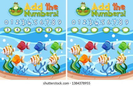 Add the number underwater theme illustration