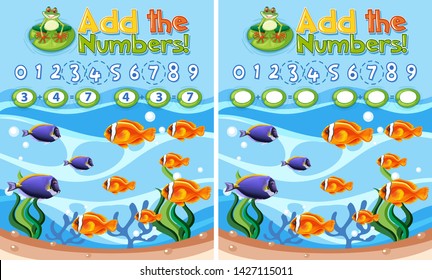 Add the numbers underwater reef illustration